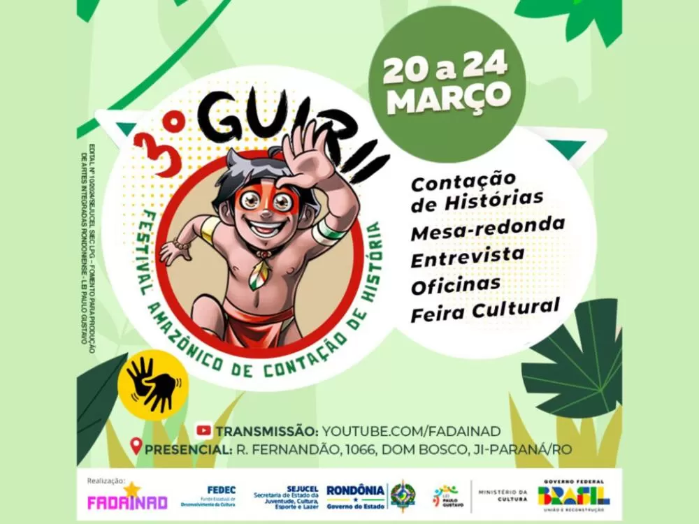 Ji-Paraná recebe o 3º Guirii: Festival Amazônico de contação de história de 20 a 24 de março